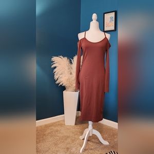 NWT Brown Cold Shoulder Midi Dress Size US 10/UK 14